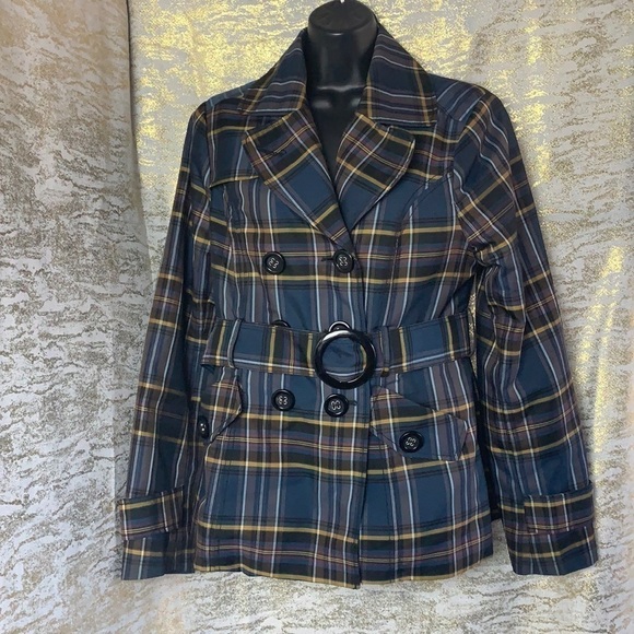 SMART Set navy blue and yellow plaid jacket size L - Picture 2 of 15